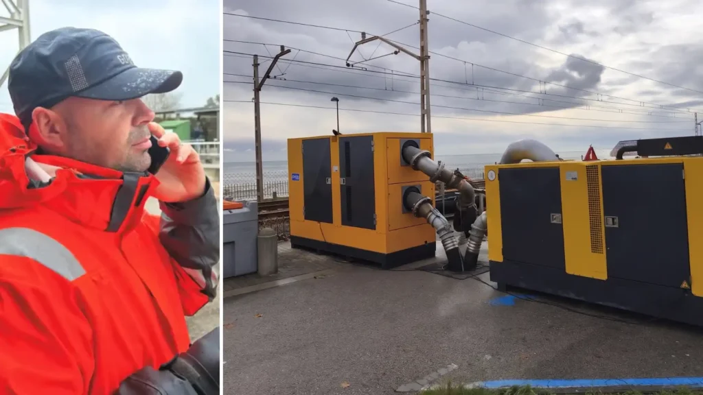 Técnico especializado supervisando un servicio de alquiler de bombas industriales de gran capacidad en una instalación.