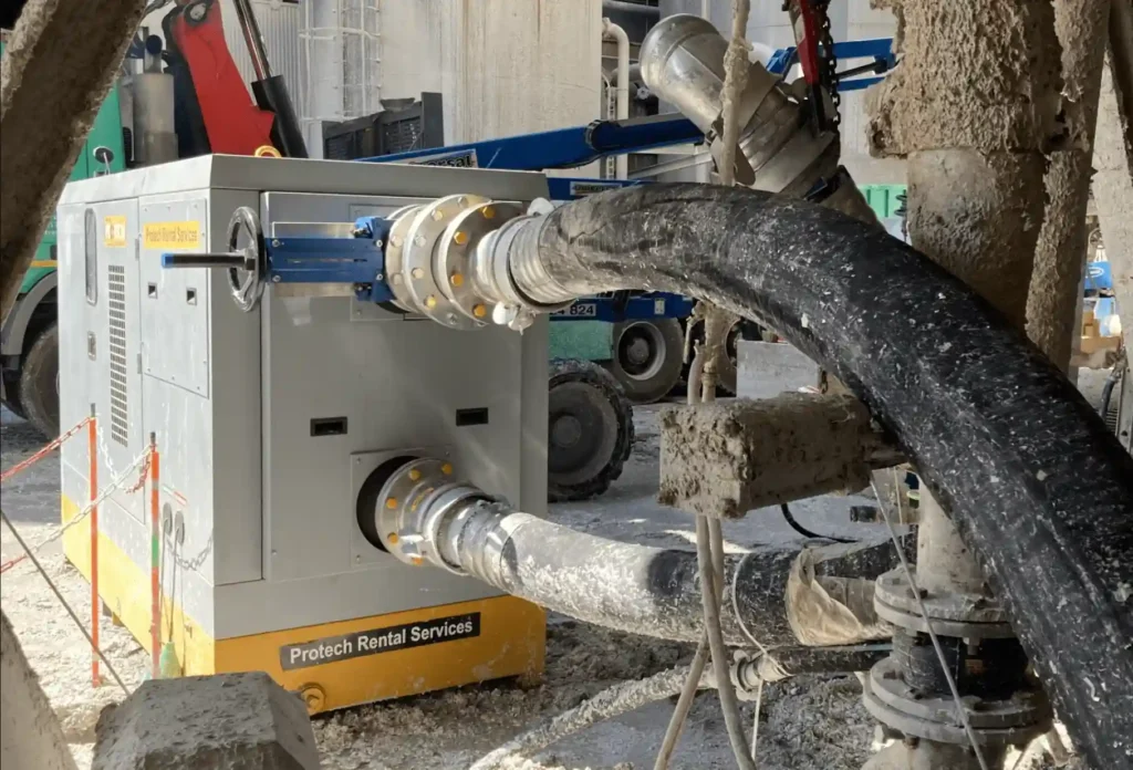 Industrial rental pump used for dewatering and cleaning applications in the paper industry.