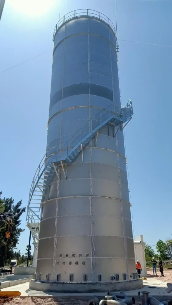 Tall biogas digester illustrating how digester height affects agitation and mixing of its contents.